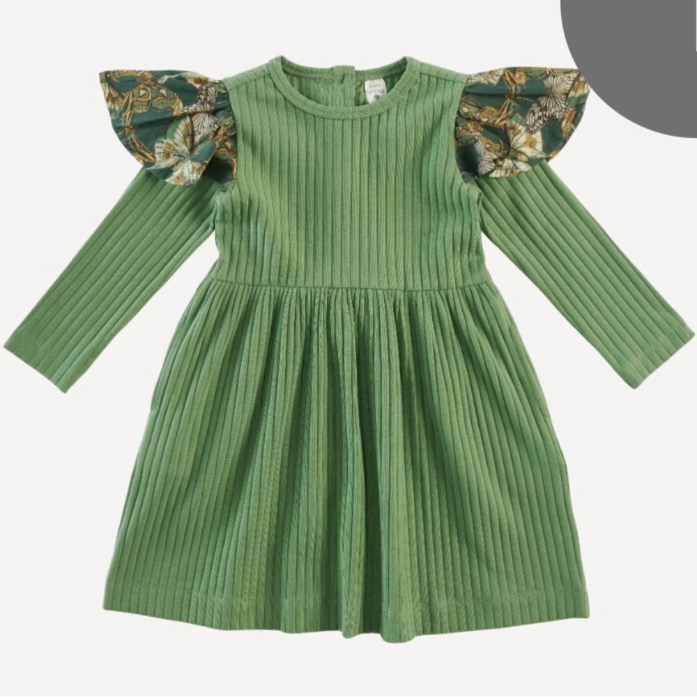 Kate Quinn Green Ivy Collette Dress Ribbed Dress with Butterfly Sleeves 💚